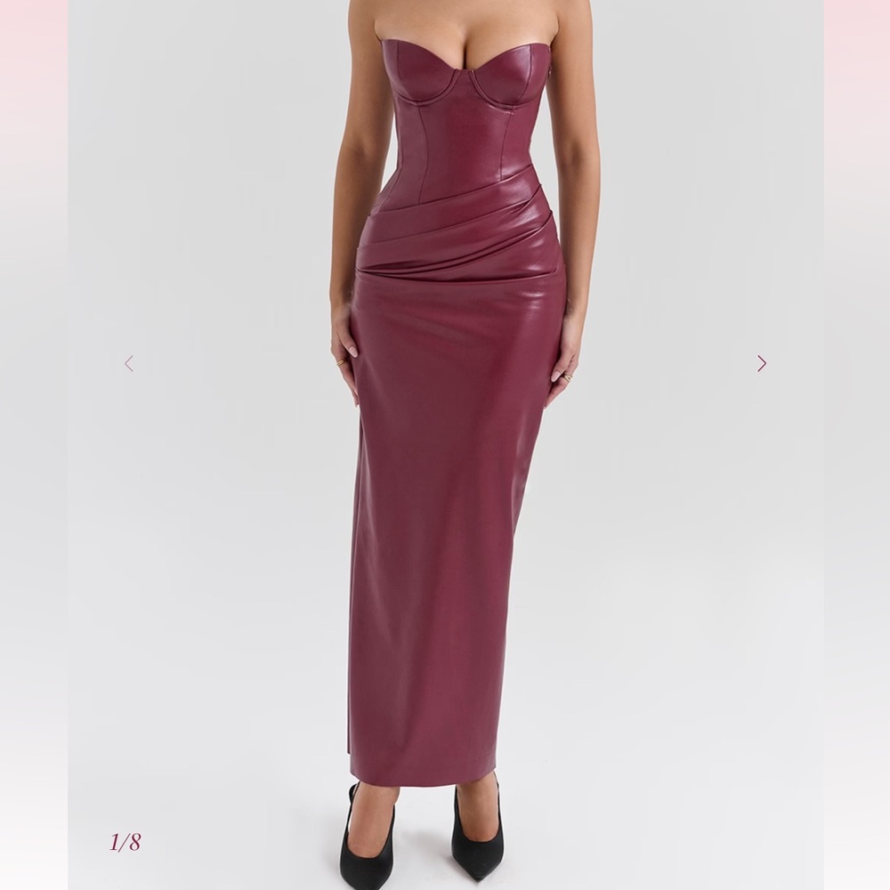 House of CB Strapless Wine Dress